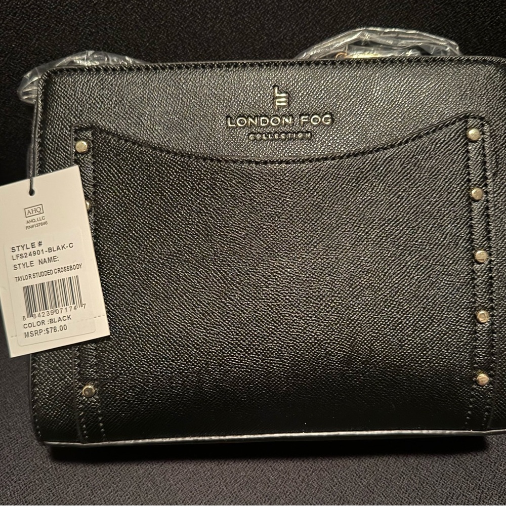 London Fog Black Crossbody Bag with Stud Accents